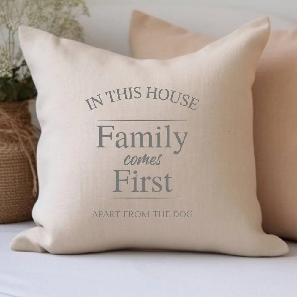 Aye Do Gifts Personalised Family Comes First Cushion in Beige