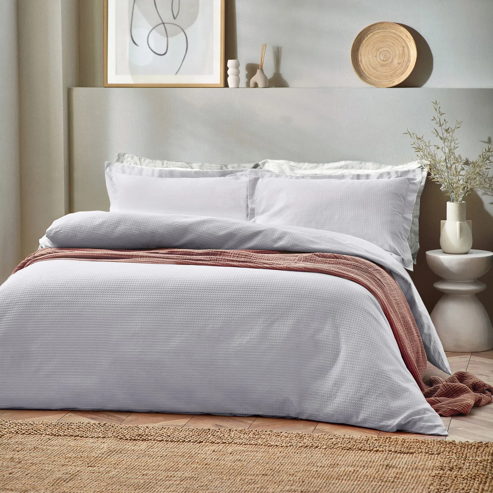 Yard Waffle Textured 100% Cotton Duvet Cover Set in Silver 1