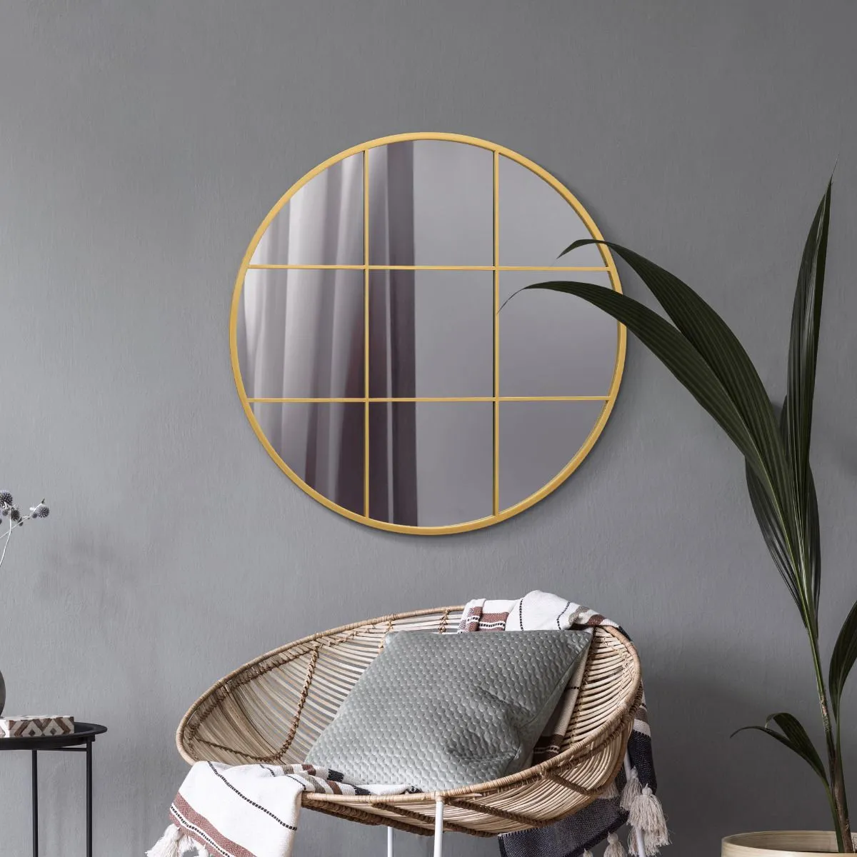 MirrorOutlet Gold Metal Framed Round Window Wall Mirror 31" X 31" (80x80CM) 5
