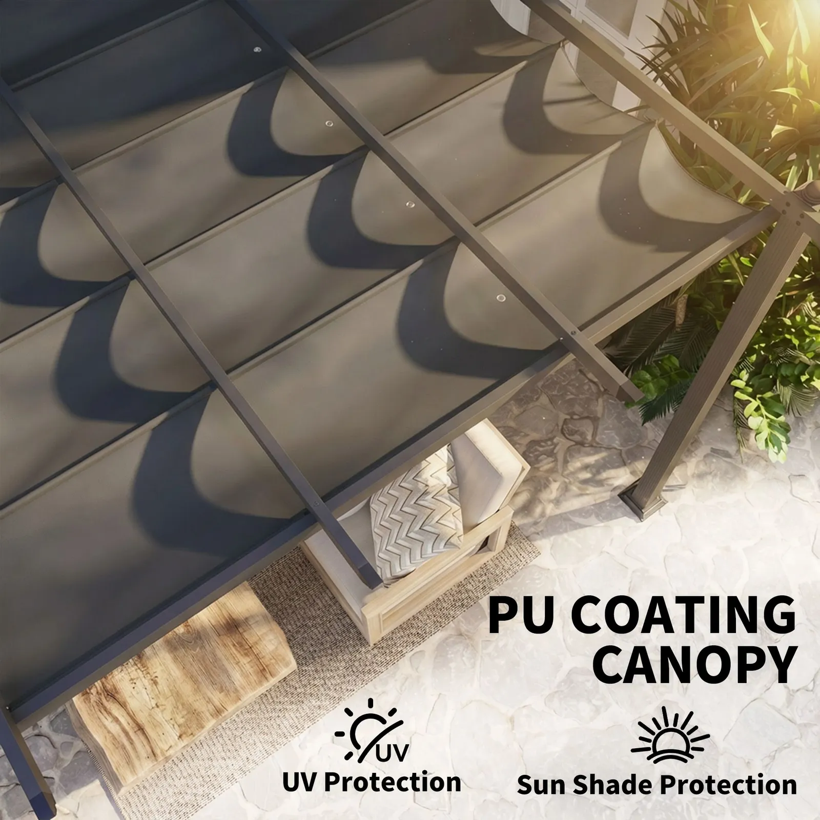 OUTSUNNY Aluminium Pergola with Retractable Roof, Garden Gazebo Canopy in Dark Grey 5