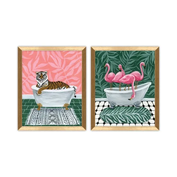 Set of 2 Animals in the Bath Framed Prints 2