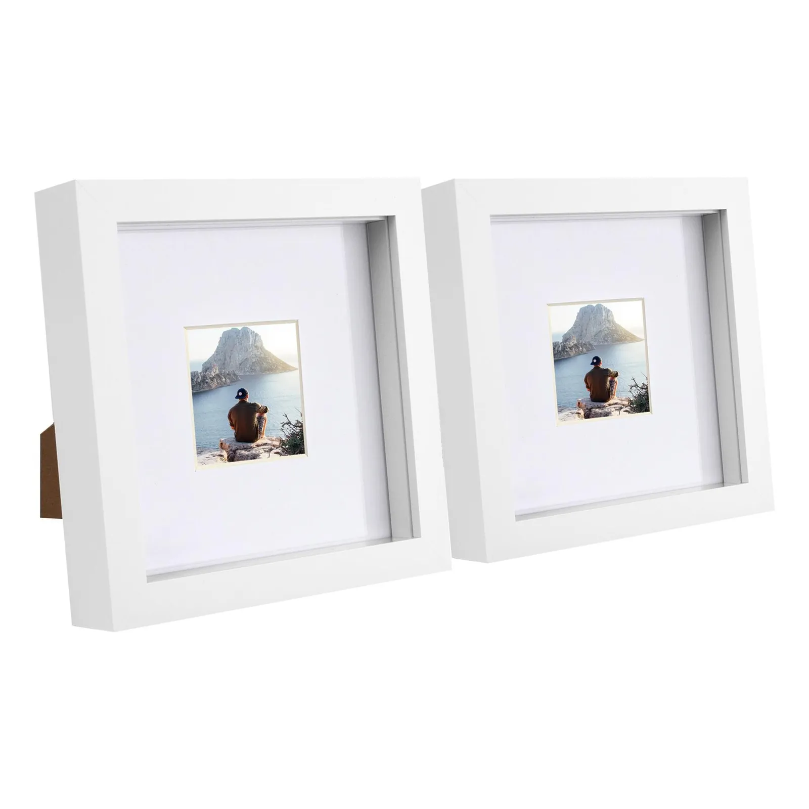 Nicola Spring 6" x 6" White 3D Box Photo Frames - 2" x 2" Mount - Pack of 2 1