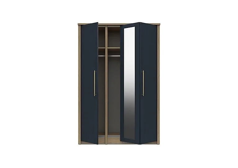 Chelsea 3 Door Bifold Wardrobe with Mirror Door and Gold Handles - Royal Blue