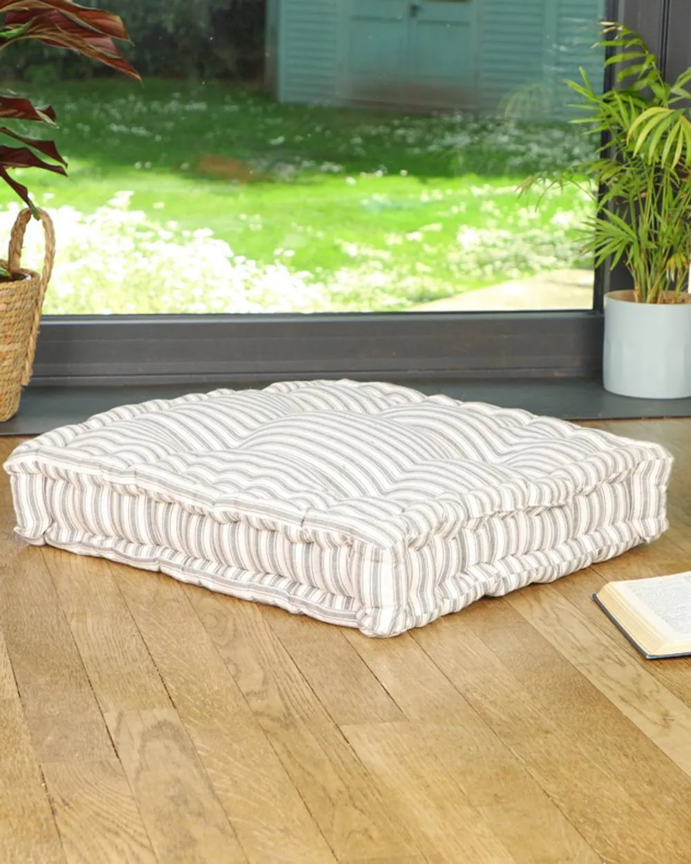 Dibor Giant Grey Striped Indoor Dining Chair Seat Pad Cushions L50cm x W50cm