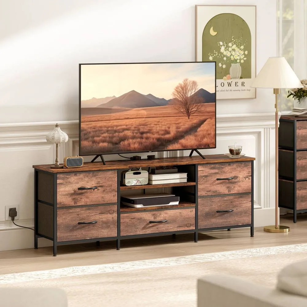 HOMCOM TV Unit with Charging Station, TV Stand for TVs up to 65 Inch in Brown