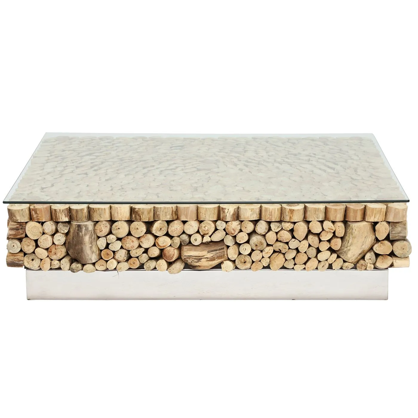 Caspian Avant Garde Driftwood and Glass Square Coffee Table