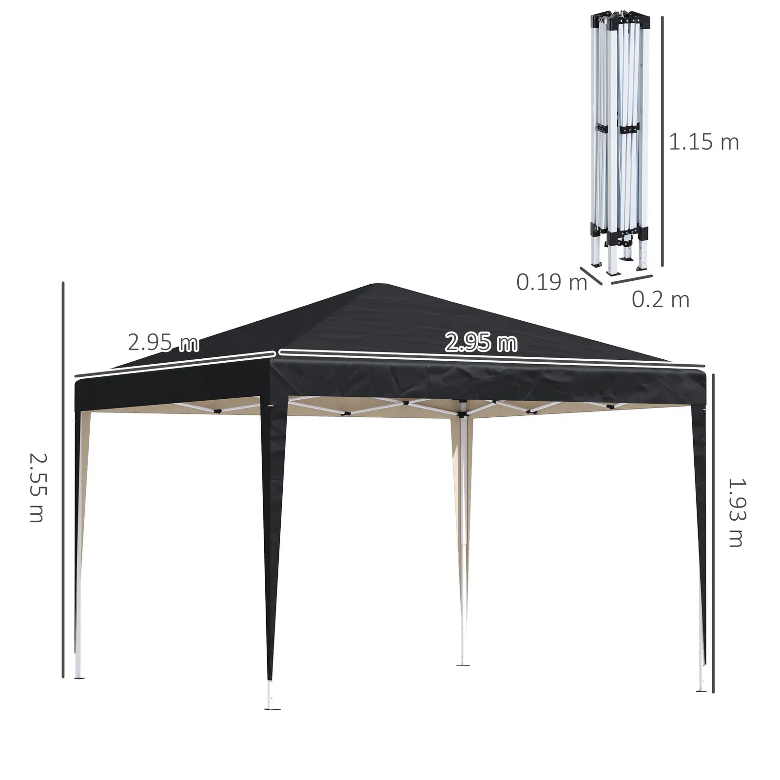OUTSUNNY 3 x 3M Garden Pop Up Gazebo Height Adjustable Marquee Party Tent Wedding Canopy with Carrying Bag in Black 3