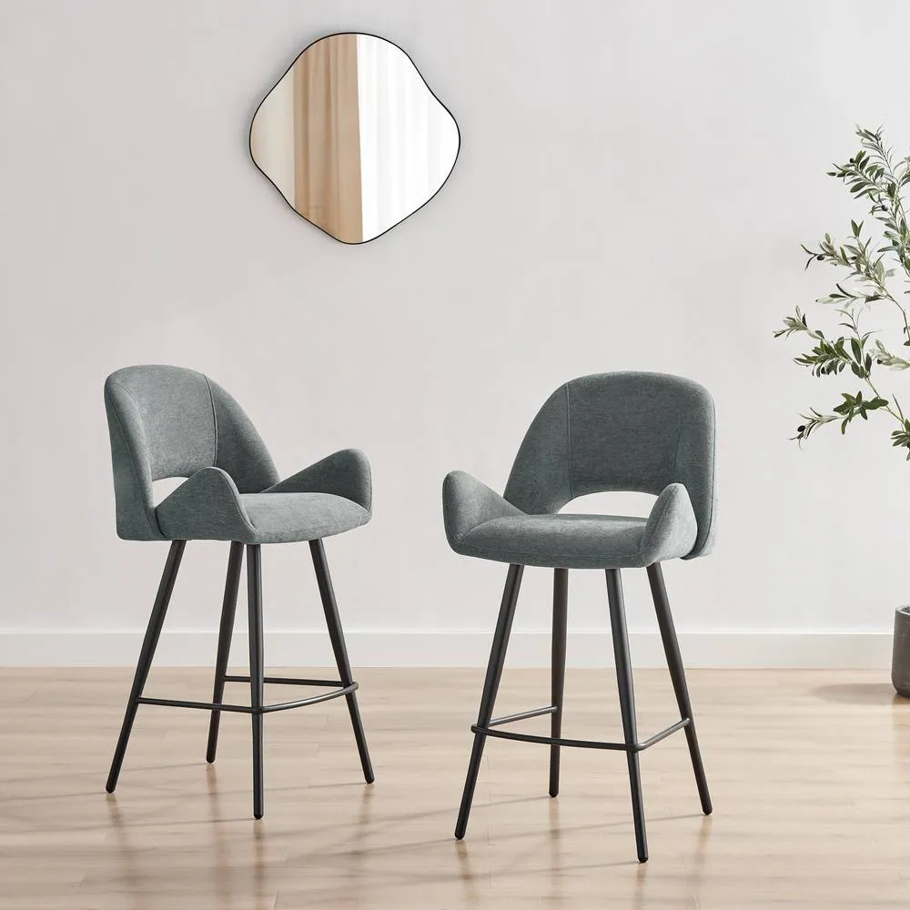 FurnitureboxUK 2x Layla Grey Fabric Bar Chairs 2