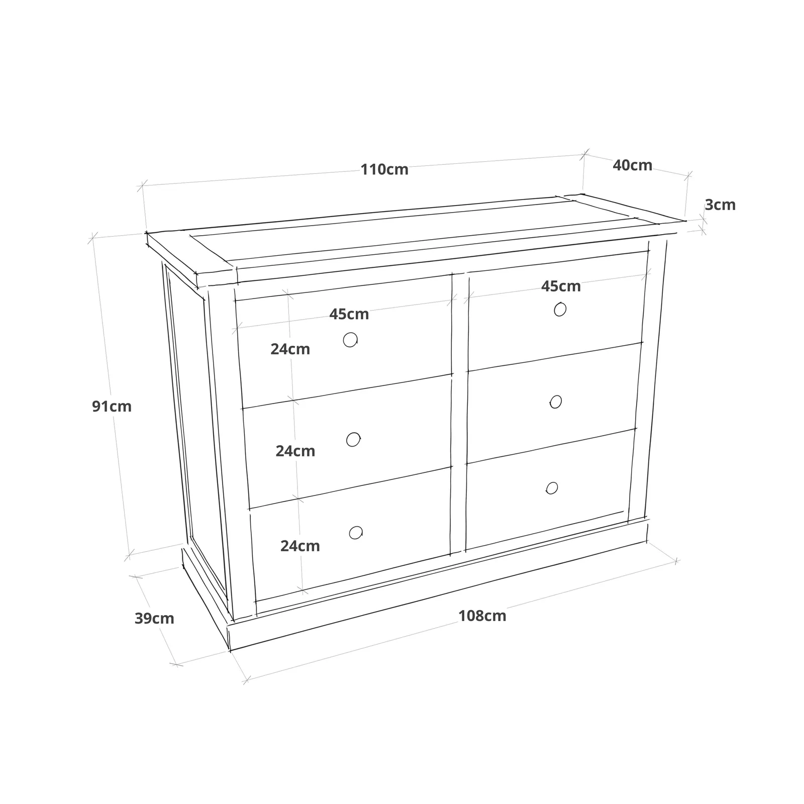 Cabinet Bits Loreo 6 Drawer Chest of Drawers Brass Cup Handle in Light Grey 4