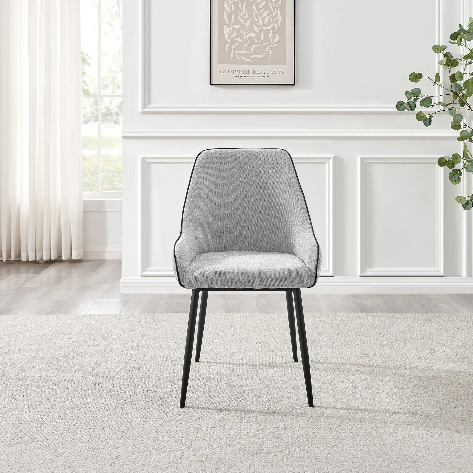 FurnitureboxUK Beaumont 2x Fabric Black Leg Dining Chair in Grey 4