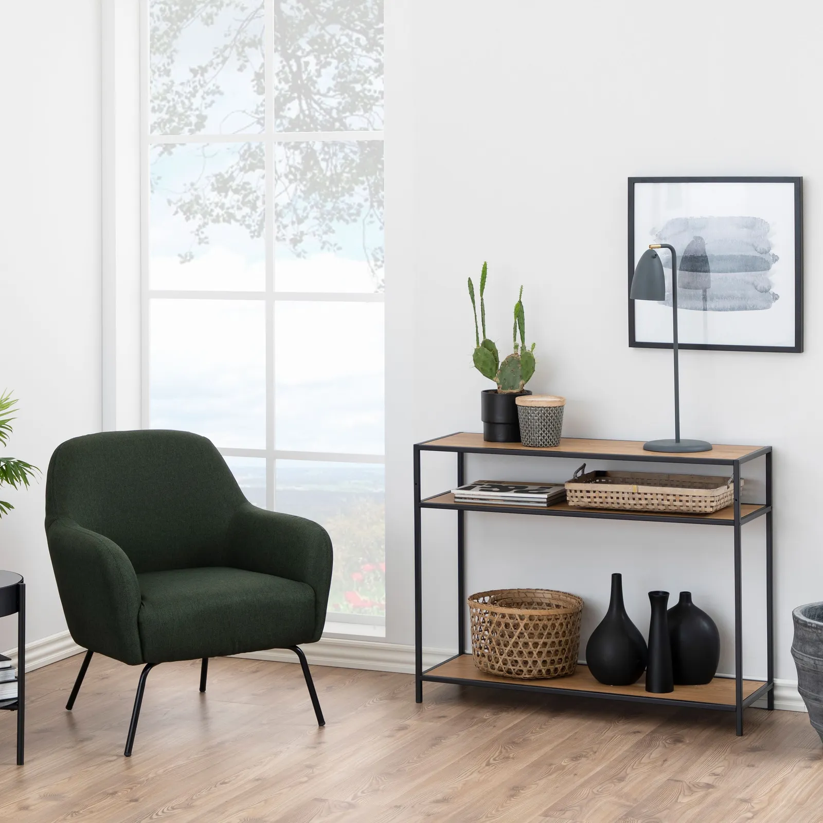 Furniture To Go Seaford Console Table, 2 Shelves in Black & Oak 4