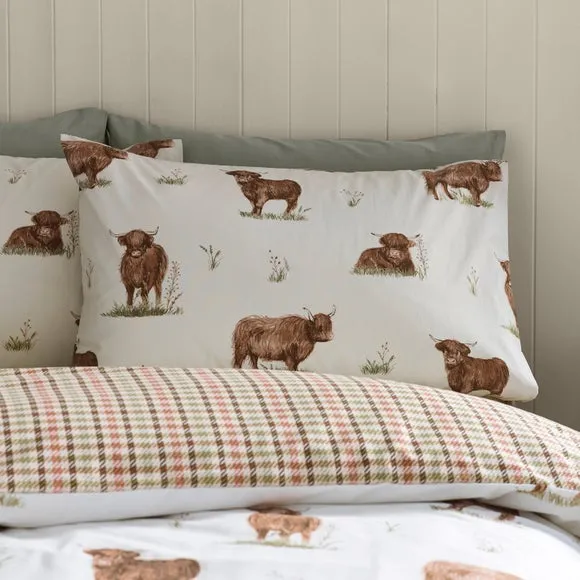 Catherine Lansfield Angus Highland Cow Polycotton Duvet Cover & Pillowcase Set 2