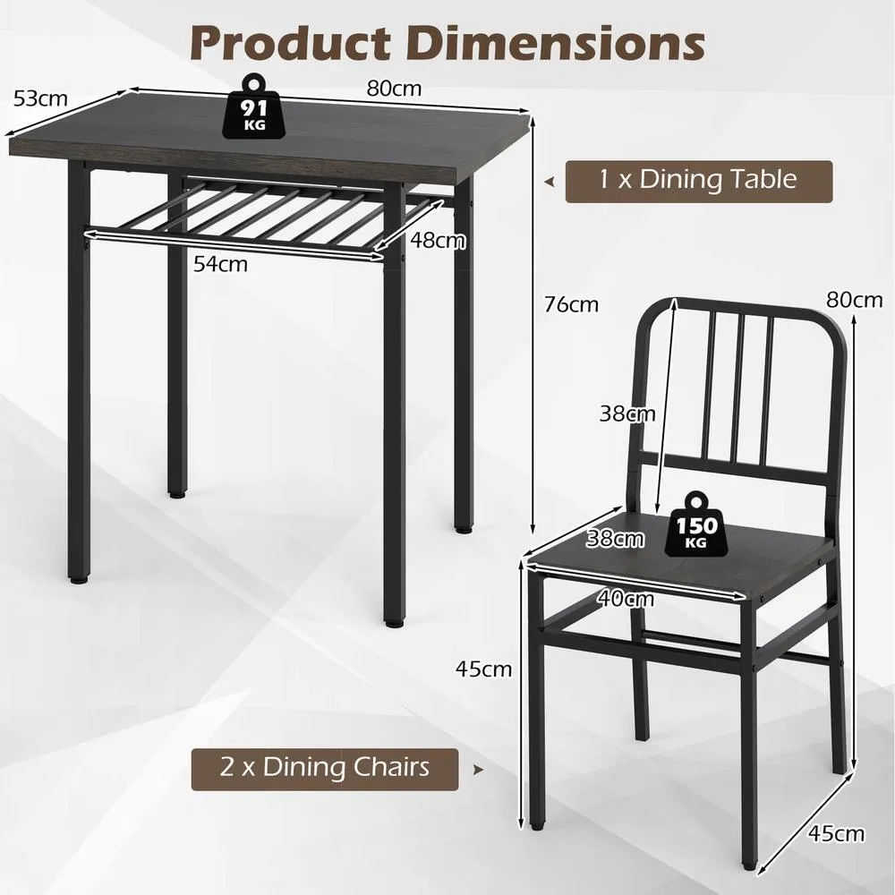 Costway 3-Piece Dining Table Set Rectangular Kitchen Table & 2 Chairs-Gray in Grey 2