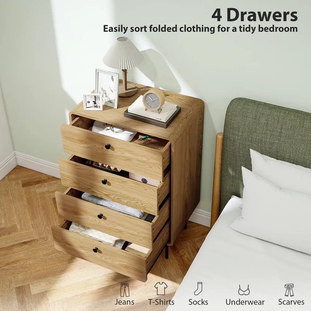 HOMCOM Chest of Drawers with 4 Drawers, Modern Dresser for Bedroom, Oak in Natural 4