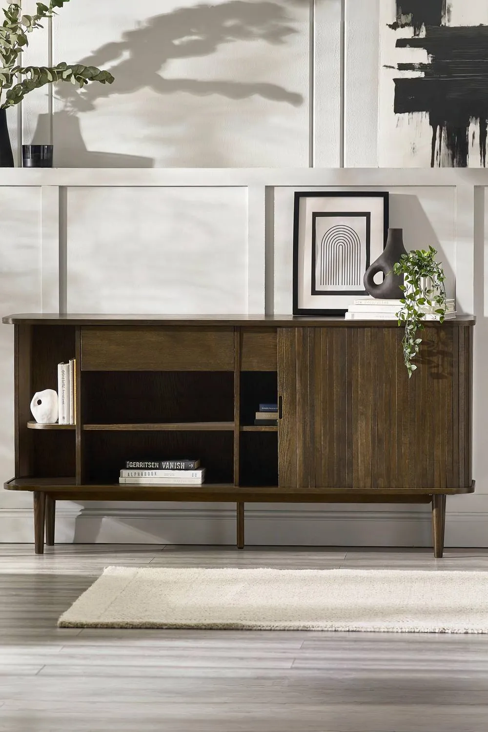 Julian Bowen Arya Wide Sideboard with Sliding Door Storage in Dark Brown 2