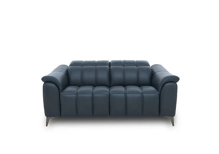 Angelo Leather 2 Seater Power Recliner Sofa with Power Headrests - Natural Milled Navy