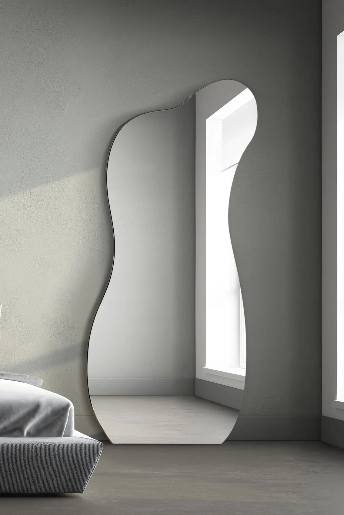 MirrorOutlet The Lacuna - Frameless Pond Leaner / Wall Mirror 67" X 32" (170CM X 80CM) in Silver
