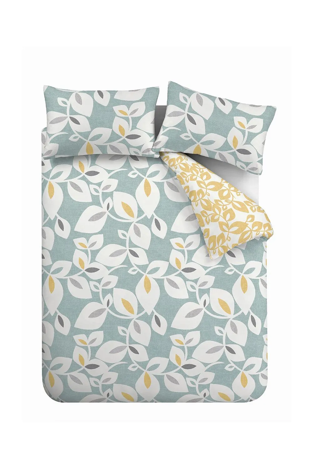 Catherine Lansfield 'Inga Leaf' Reversible Duvet Cover Set in Green 5