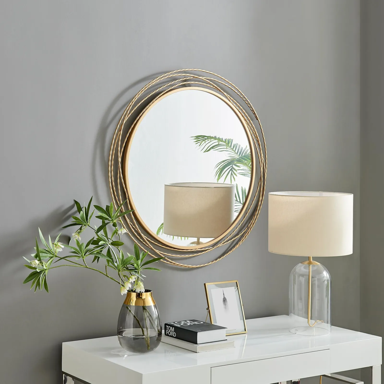 FurnitureboxUK Saskia 90cm Round Gold Art Deco Layed Metal Rope Hallway Bedroom Dining & Living Room Wall Mirror