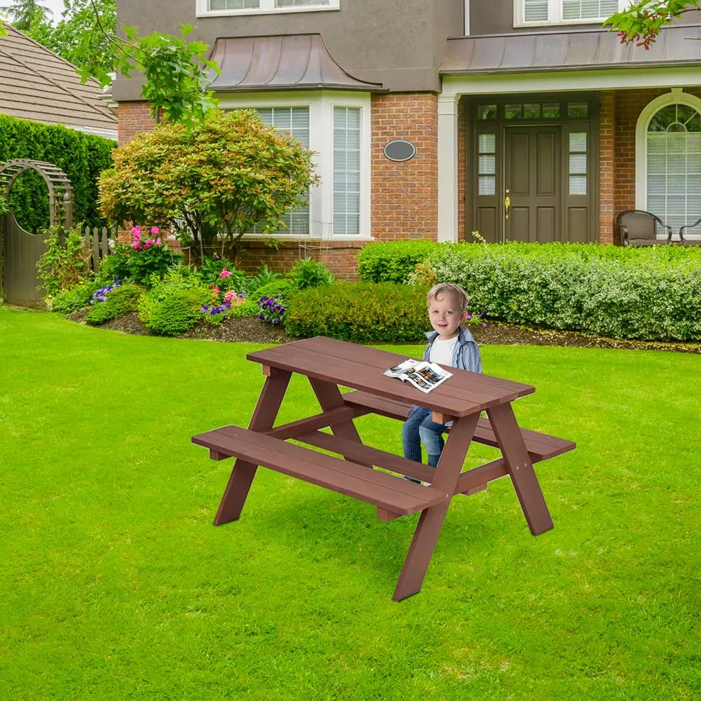 Costway 3 in 1 Picnic Table Outdoor Activity Table w/ Removable Umbrella in Brown 5