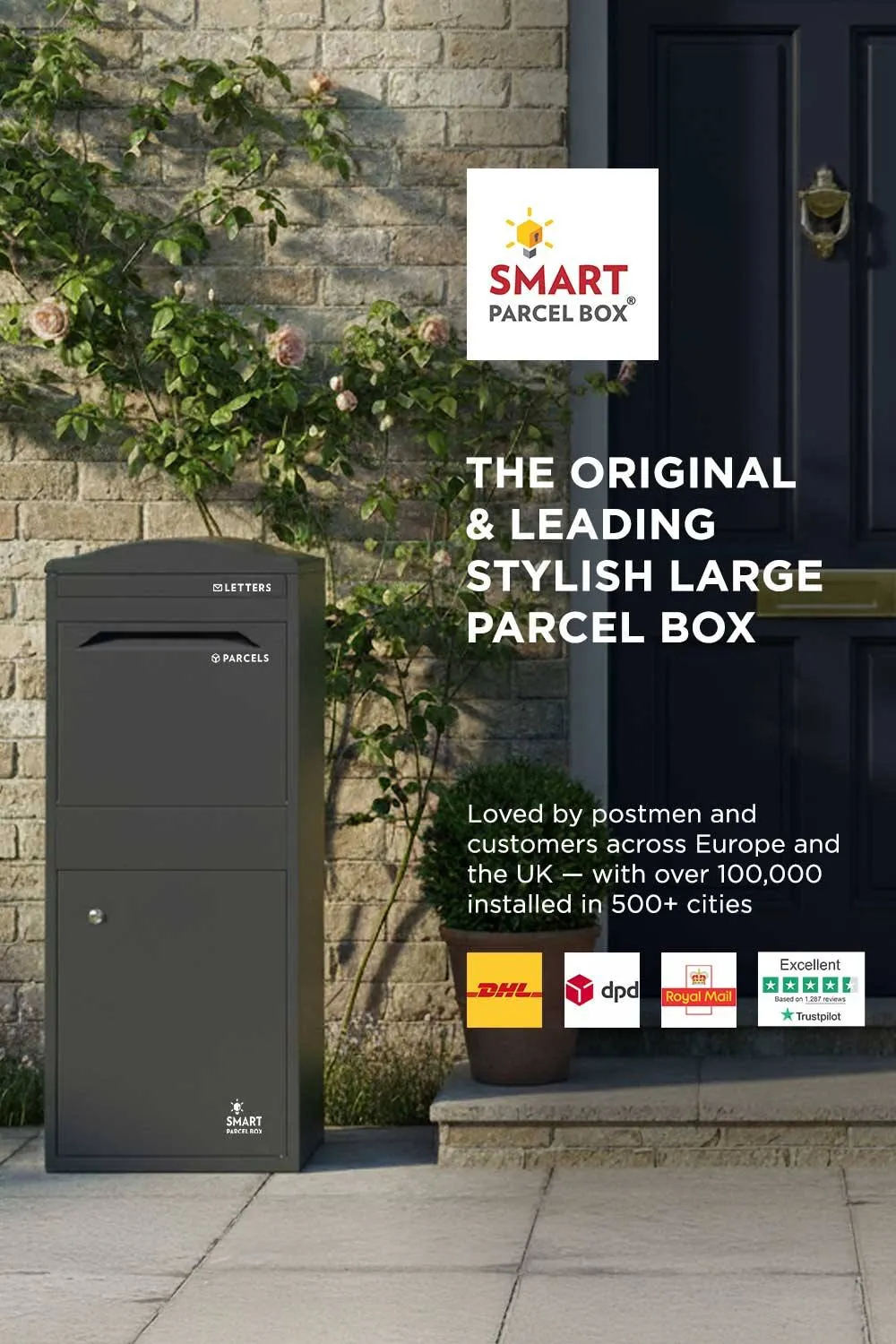 Homescapes Smart Parcel Box® Large Curved Top Front Access Secure Delivery Box in Grey 2
