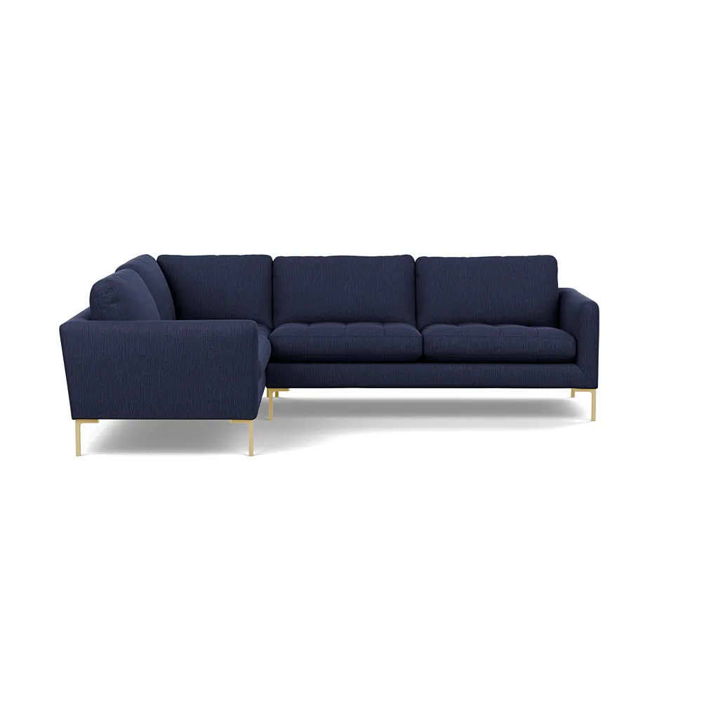 Heal's Eton Left Hand Facing Corner Sofa Smart Linen Mix Navy Brass Feet