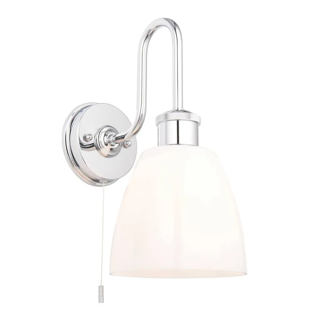 Netlighting Piper Bathroom Wall Lamp Chrome Plate Gloss Opal Glass 1x E27 in Silver