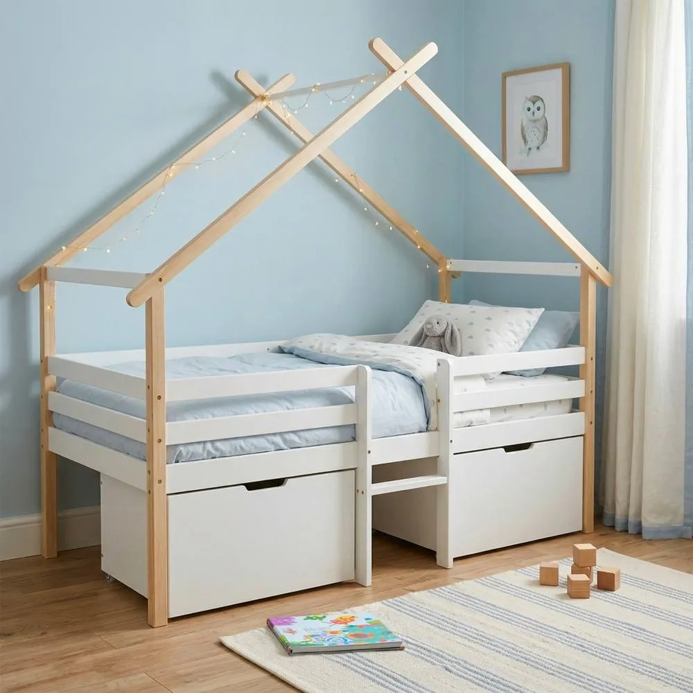 sweeek Kid's bed 90 x 190 cm pine wood slatted base included & 2 drawers in White