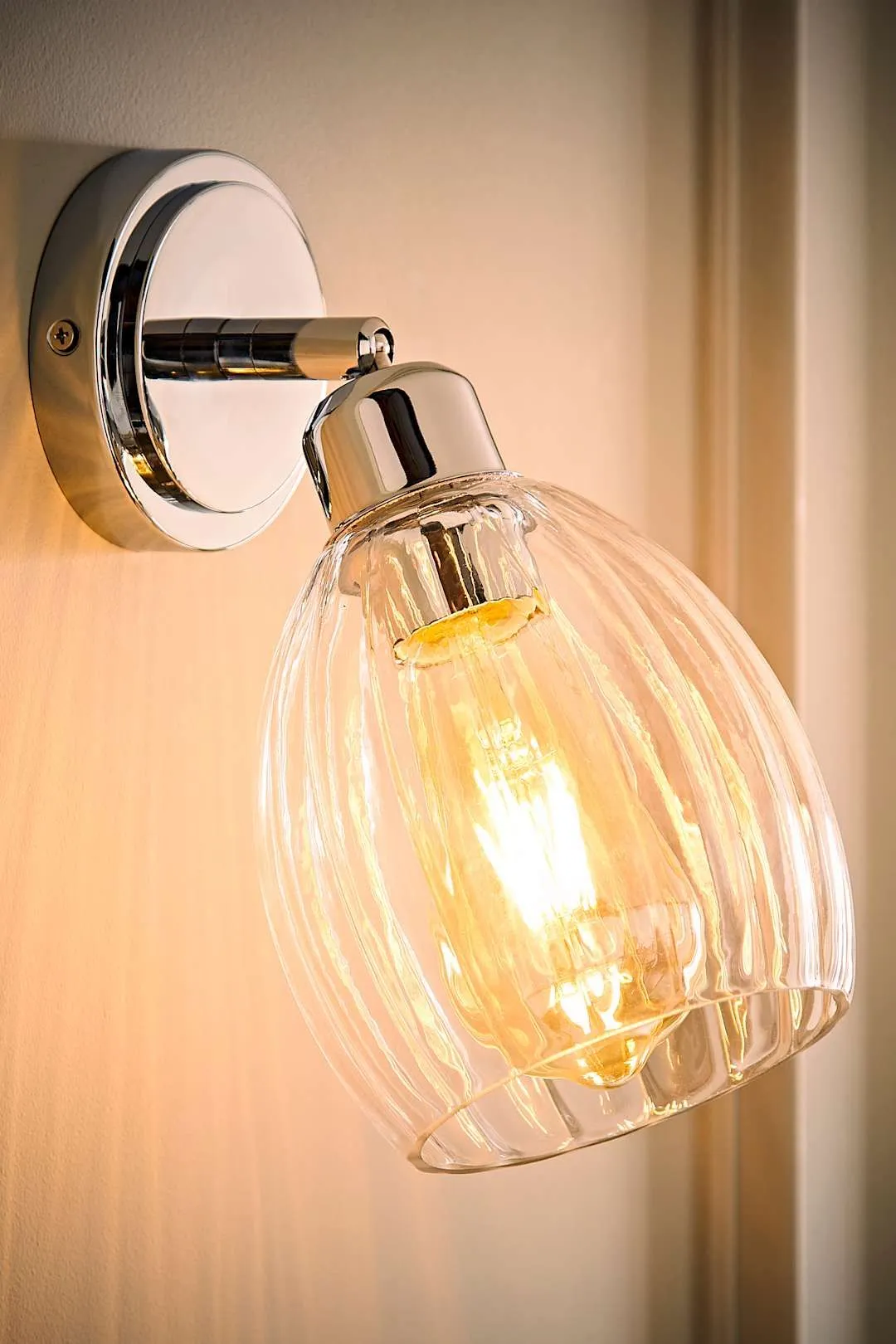 ValueLights Cheltenham Ribbed Glass Dome Adjustable Spotlight Wall Light in Metallic Silver 2