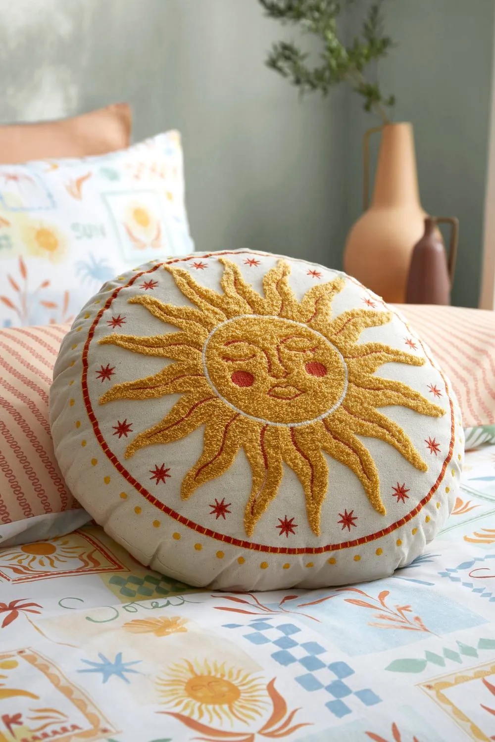 Fusion 'Soleil Embroidered' Round Cushion in Cream