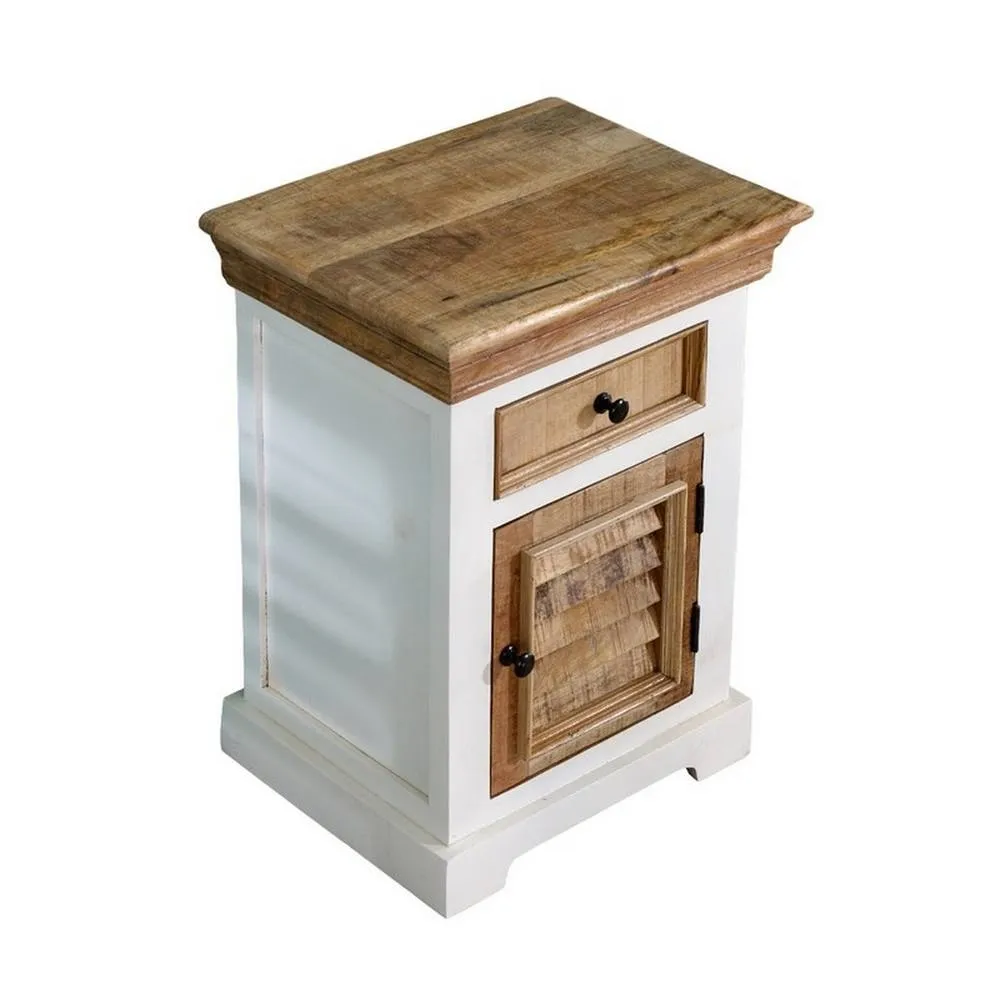 Indian Hub Alfie Bedside Cabinet 1 Darwer + Door - Mango Wood - L35 x W45 x H60cm in White