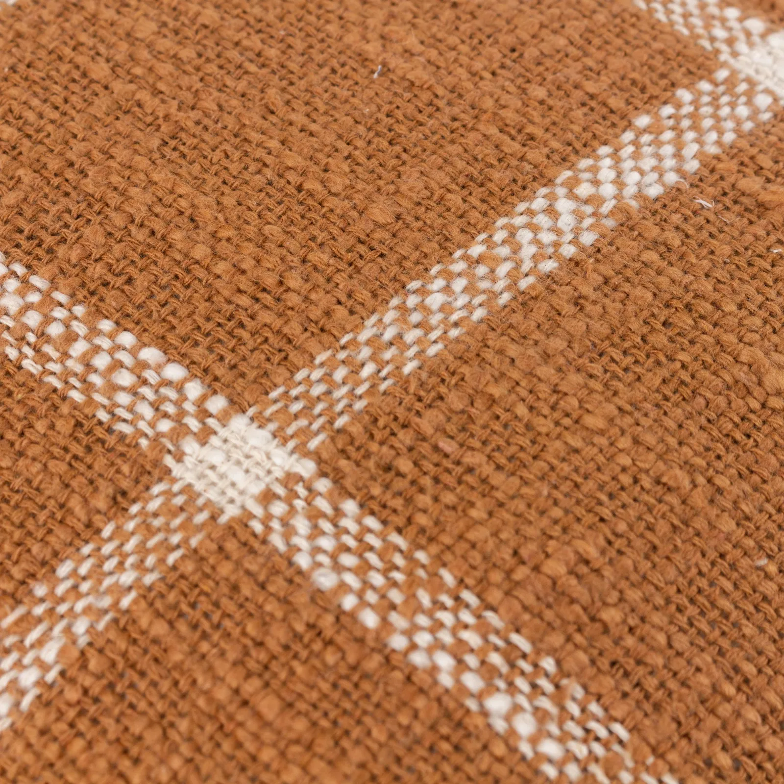 Yard Beni Check 100% Cotton Fringed Cushion in Burnt Orange 5
