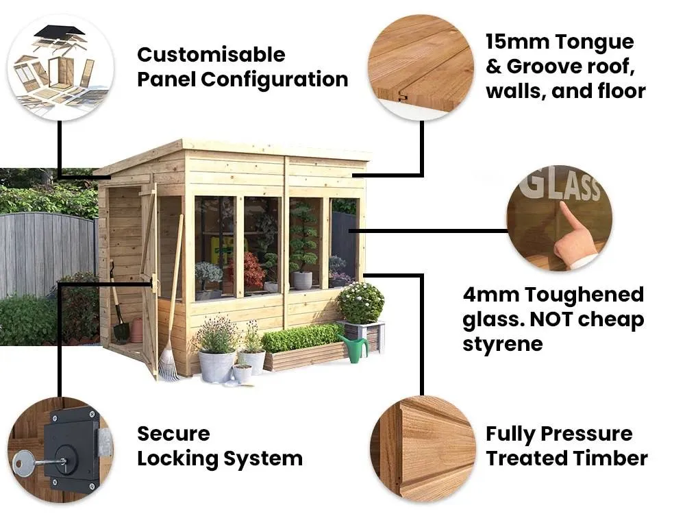 Dunster House Wooden Potting Shed Pent Roof W8' x D10' (W2.4m x D3.0m) Overlord Modular in Brown 3