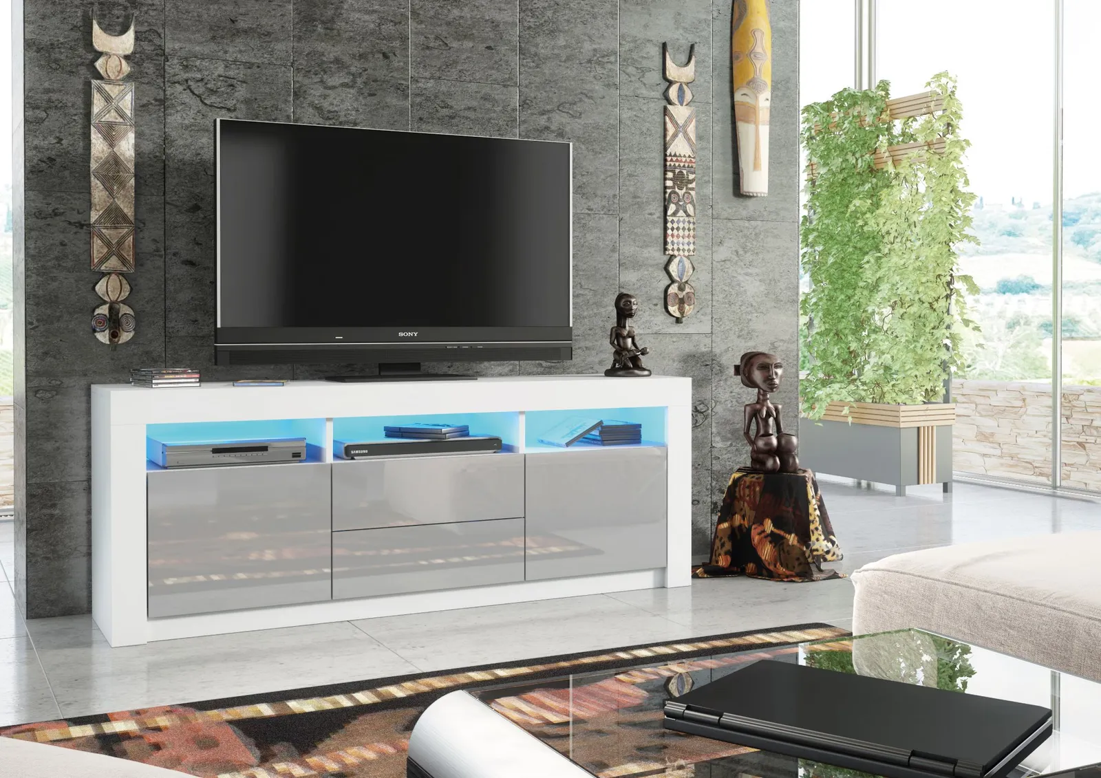 Creative Furniture Shine TV Unit 160cm - A Bright & Stylish Cabinet with Gloss Doors & LED Lights in Grey 6