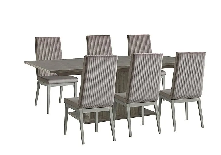 Venezia 160 cm Extending Dining Table and 6 Fluted Fabric Chairs Set - Grey