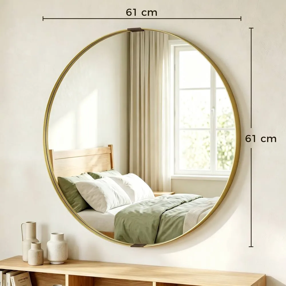 HOMCOM Wall Mirror 61 cm, Wall Mounted Bathroom Mirror in Gold 3