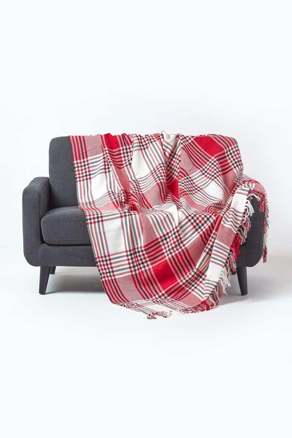 Homescapes Tartan Check Sofa & Bed Throw in Grey