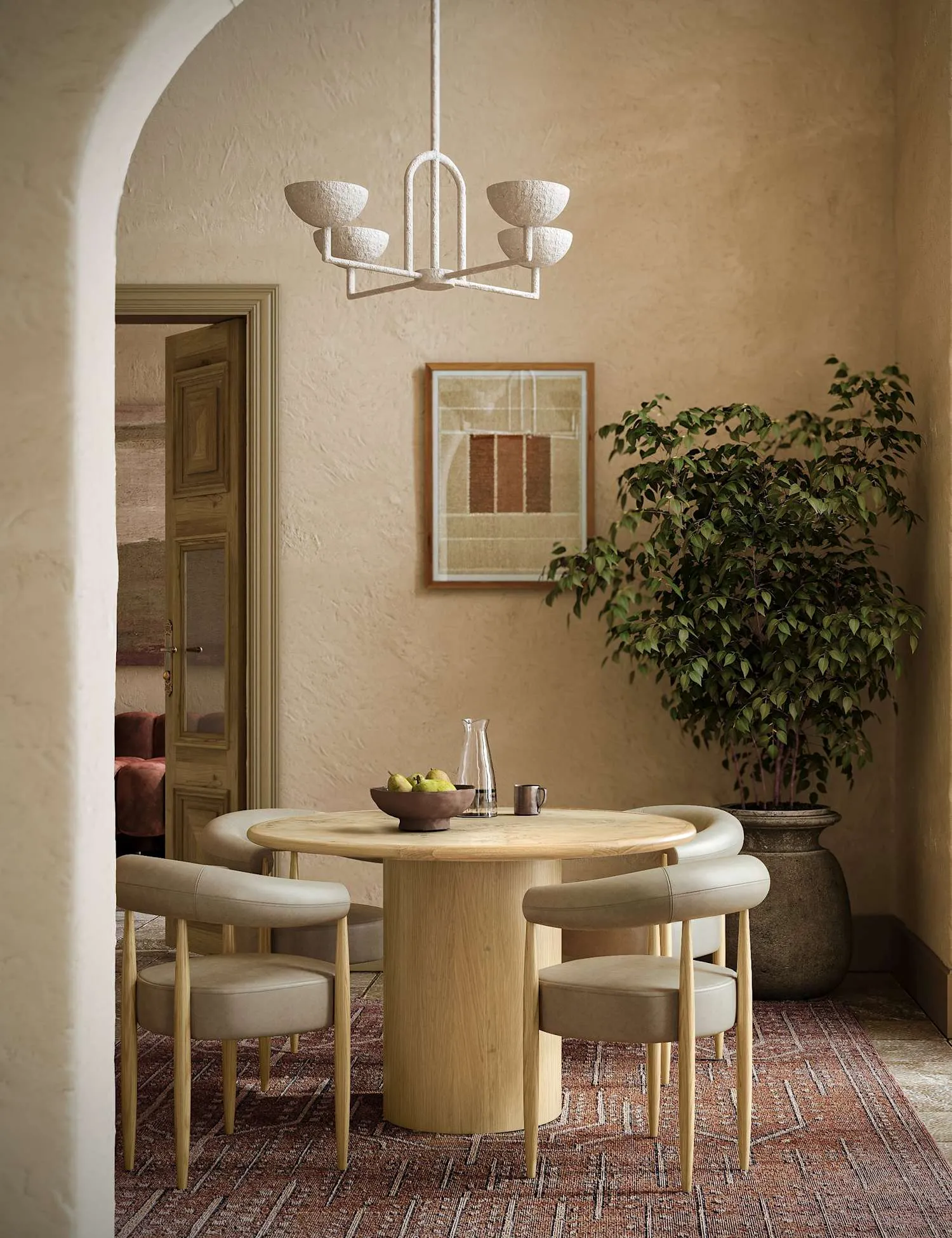 Corndell Lucca Burl Walnut Round Dining Table Natural