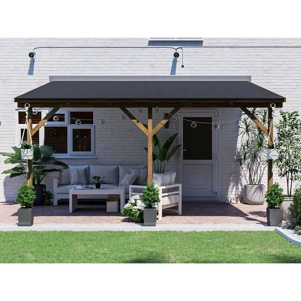 Dunster House Wooden Lean-To Gazebo 4x3m Wall Mounted, Superfelt Included, Utopia in Brown 5