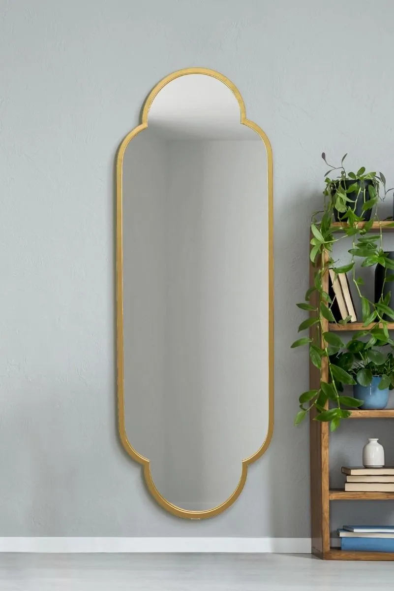 MirrorOutlet Gold Metal Framed Double Arched Oval Wall Mirror 67" X 23" 170 X 59M 2