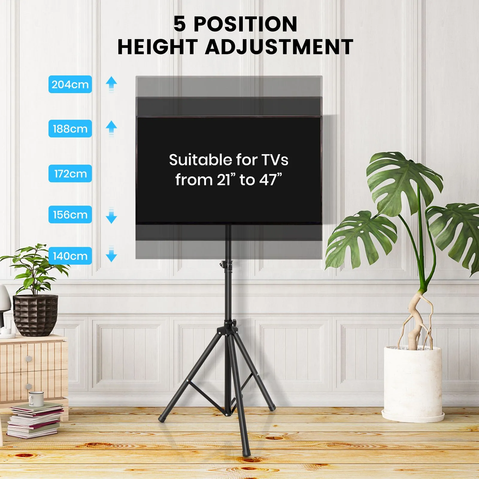 Costway Tripod TV Stand 5-position Height Adjustable Swivel TV Floor Stand Non-slip Foot in Black 5