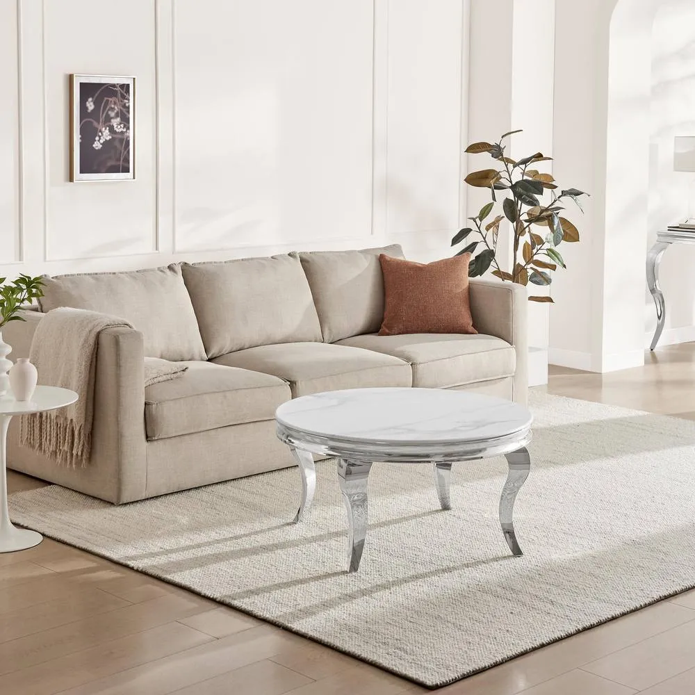 FurnitureboxUK Skye Round White Marble Glass & Metal Coffee Table 3