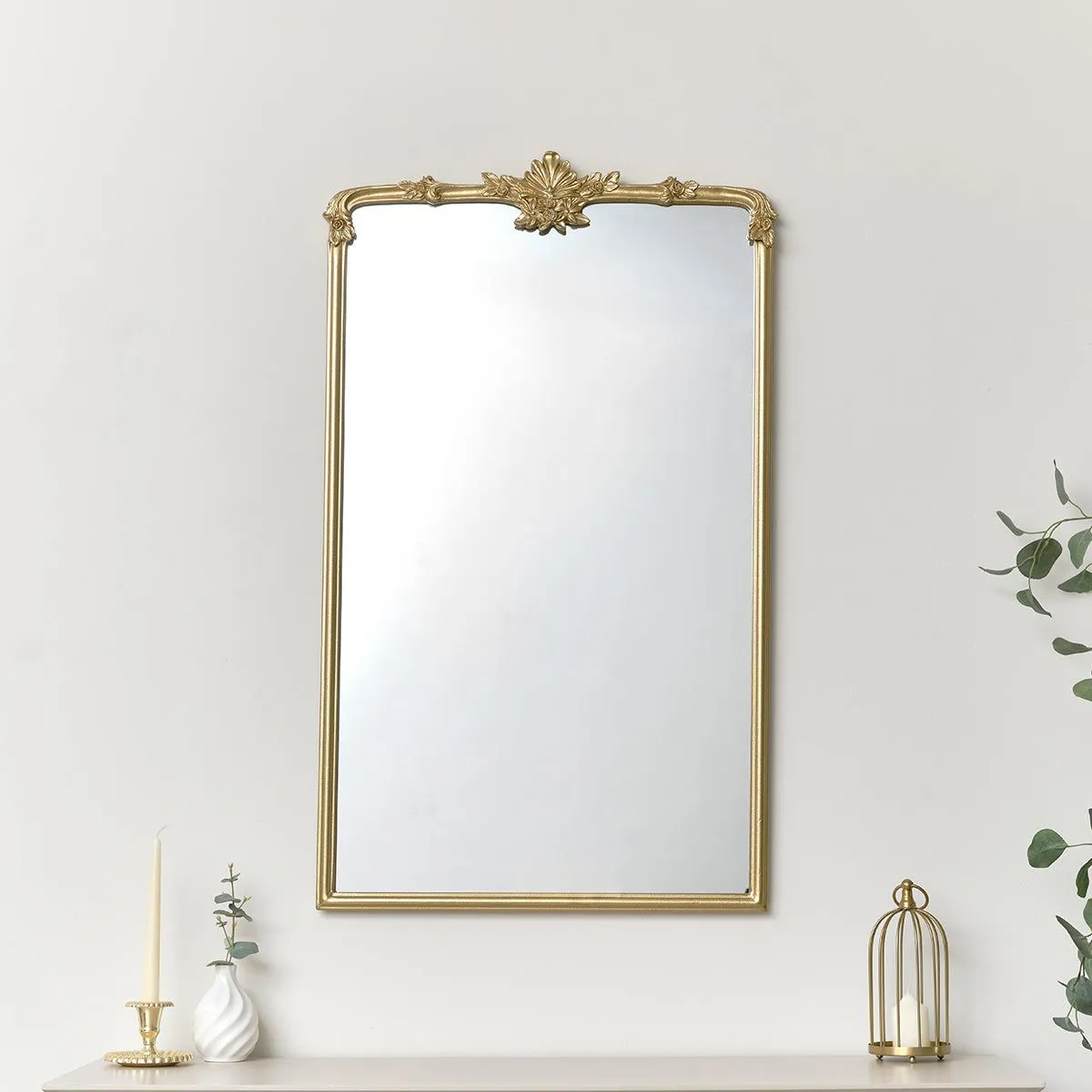 Melody Maison Large Gold Ornate Vintage Floral Wall Mirror - 104cm X 63cm