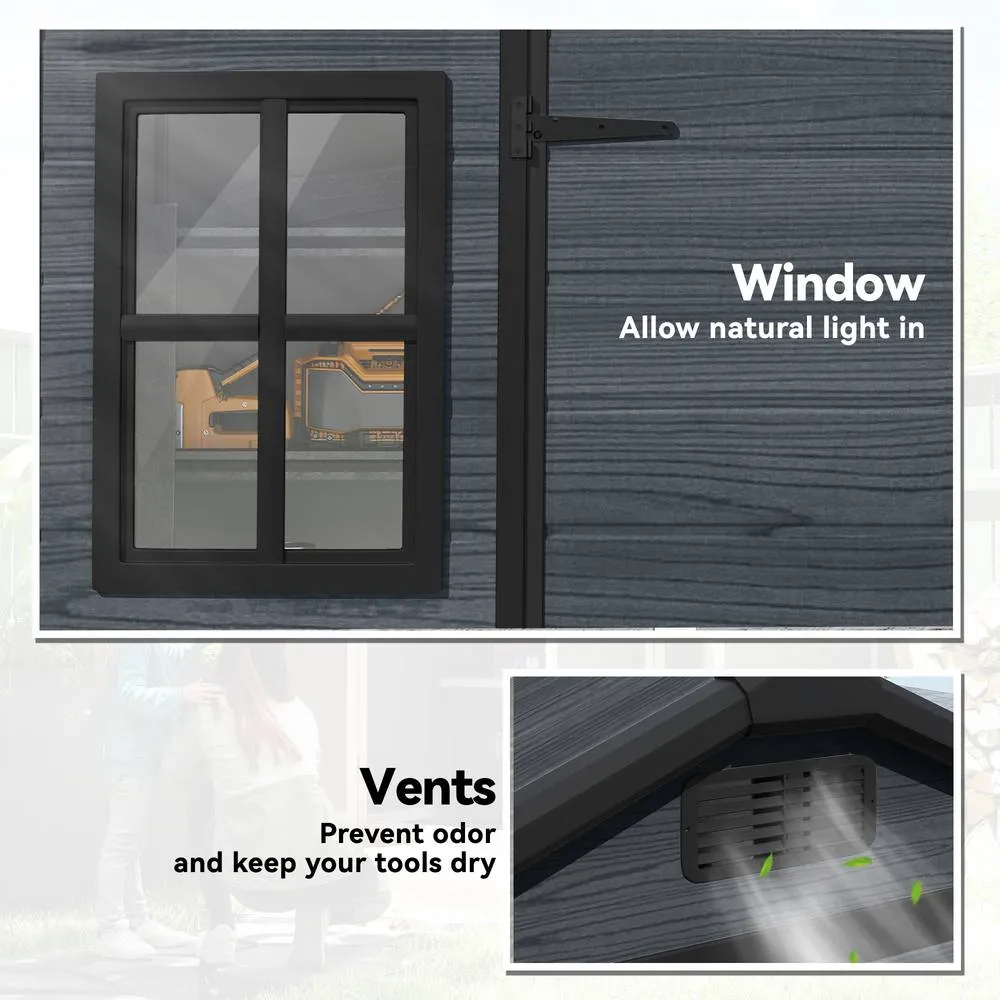 OUTSUNNY 8 x 4 ft Resin Garden Shed with Floor, Lockable Doors in Dark Grey 5