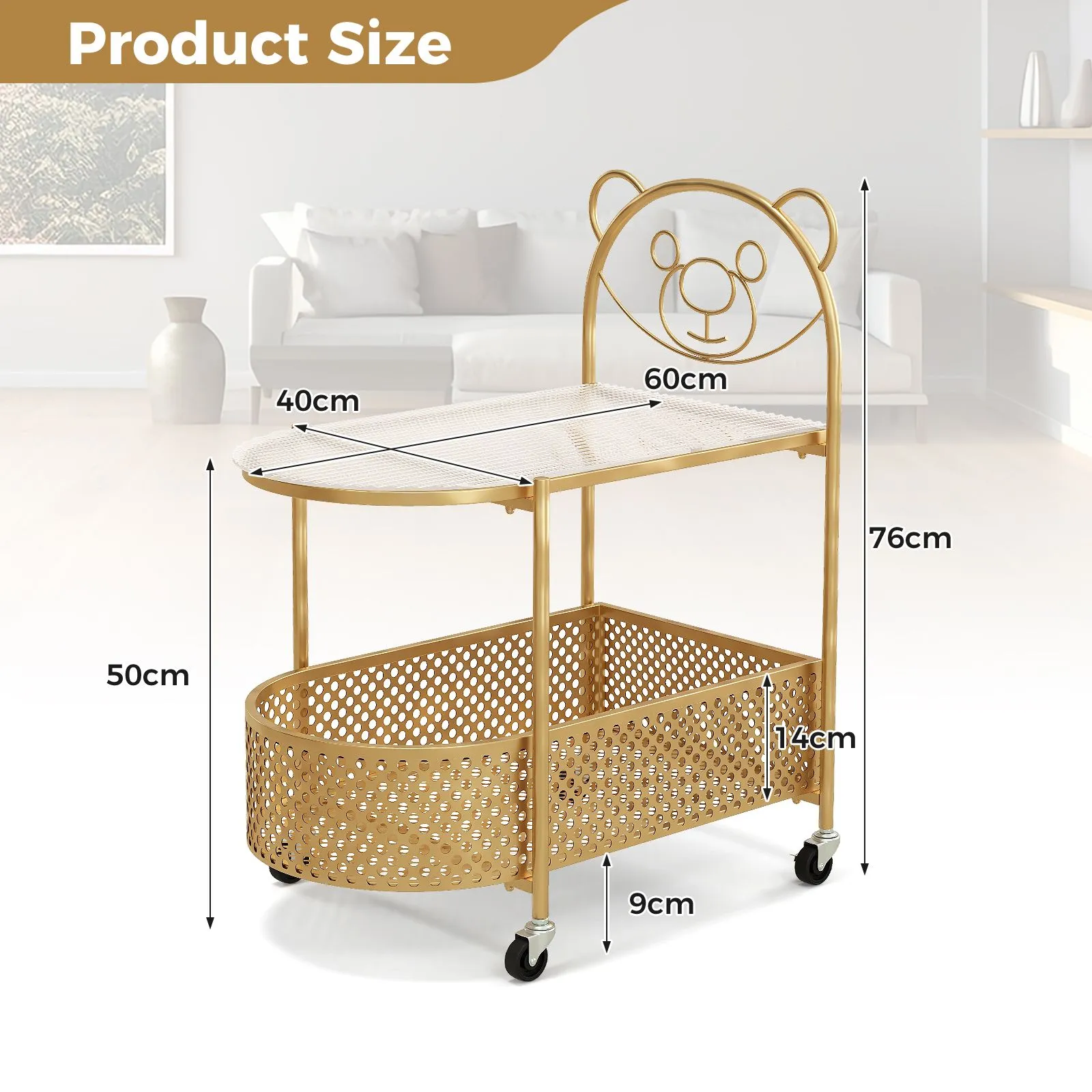 Costway Mobile Glass Coffee Table 2-Tier Modern Cocktail Table-Golden in Gold 2