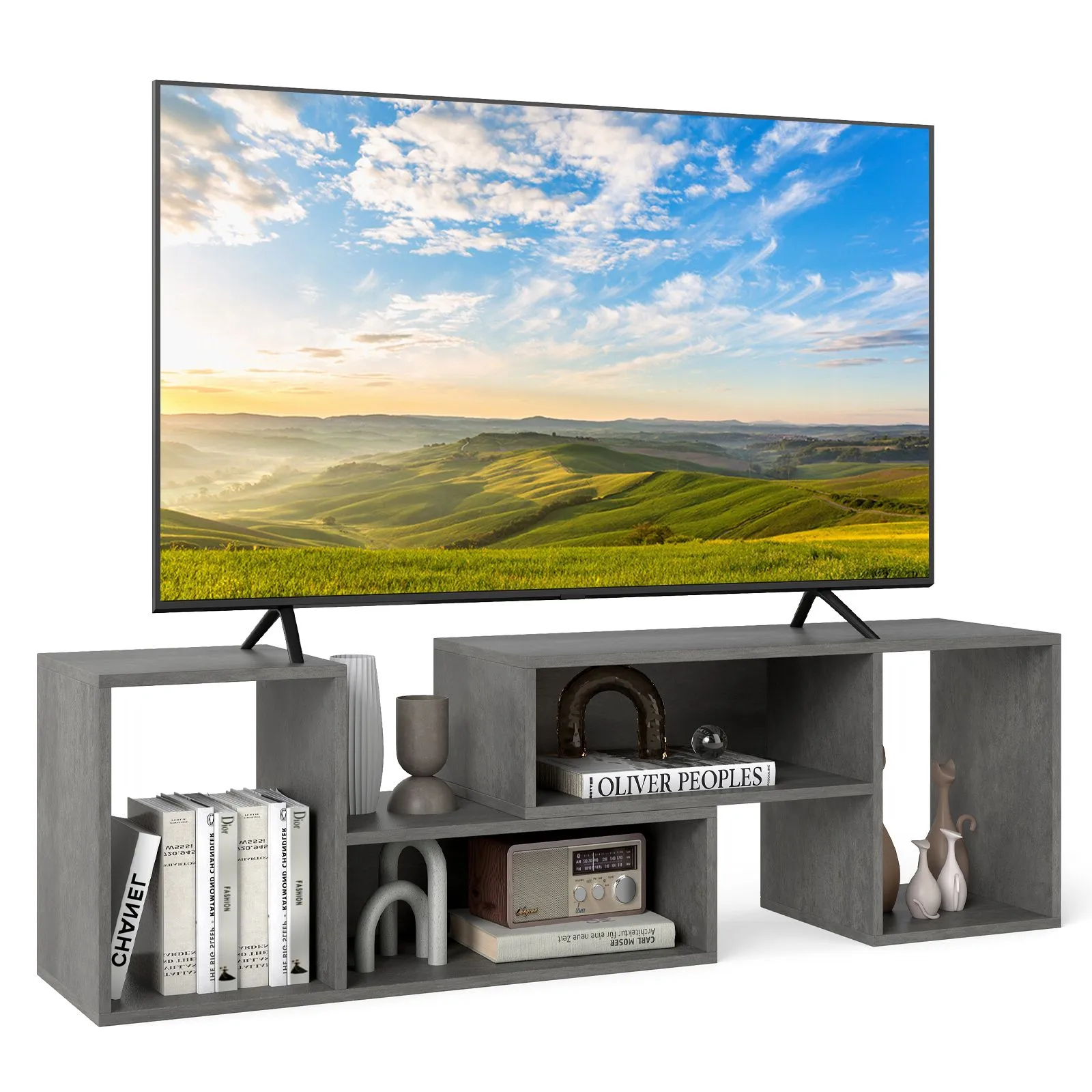 Costway 2-Piece Console TV Stand Modern Minimalist Entertainment Center in Grey 1