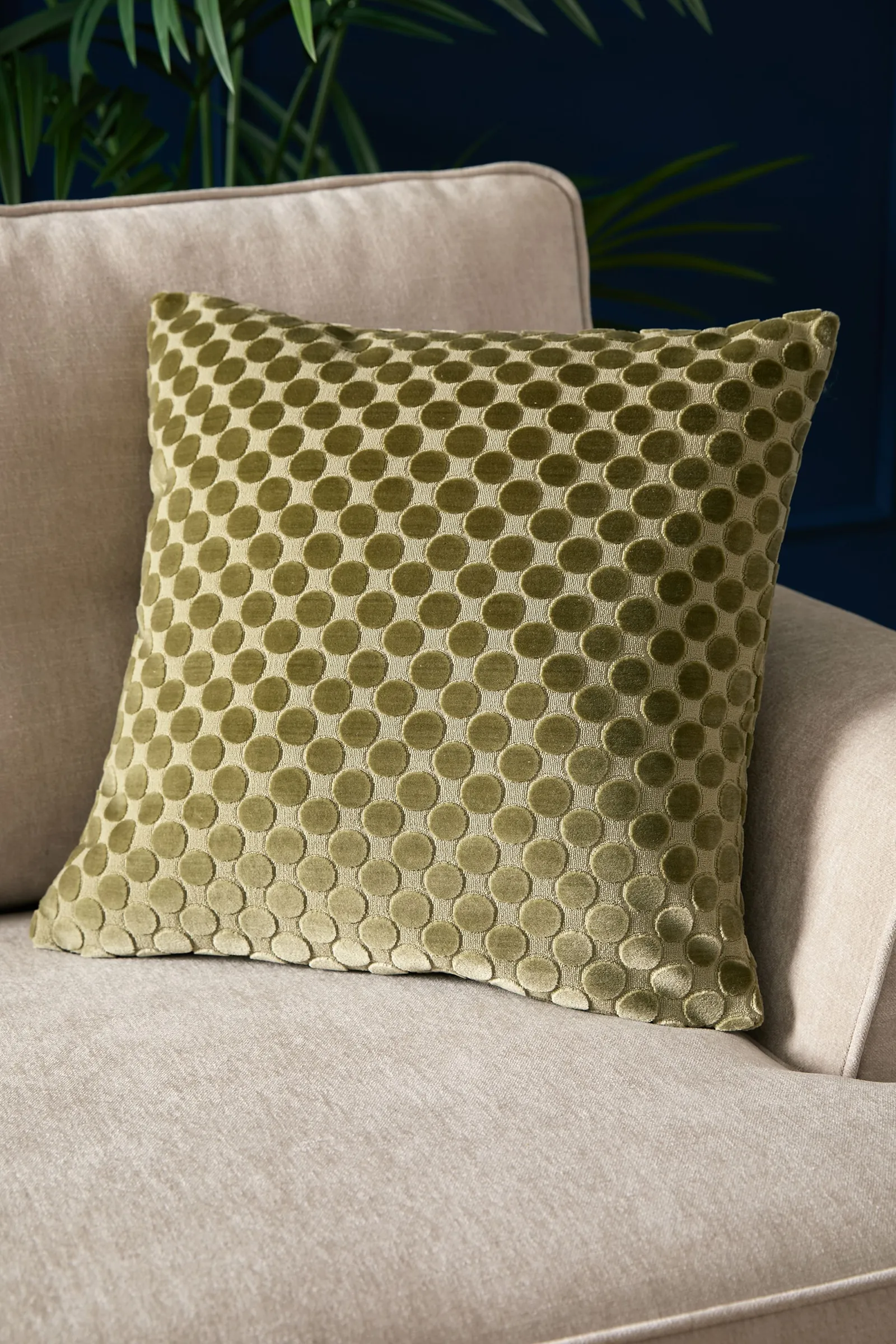 Soiree 'Velvet Spot' Plain Dyed Jacquard Velvet Filled Cushion in Green