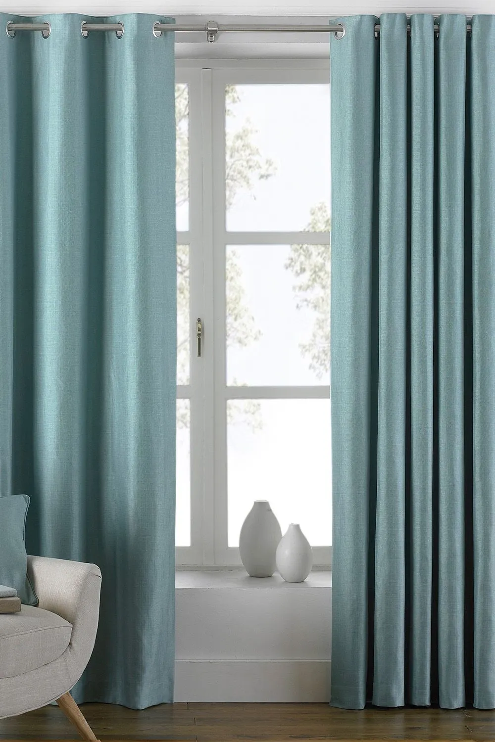 Paoletti Atlantic Twill Woven Eyelet Curtains in Duck Egg Blue 1
