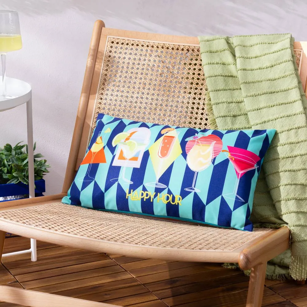 Furn Happy Hour Abstract Water & UV Resistant Outdoor Cushion in Blue