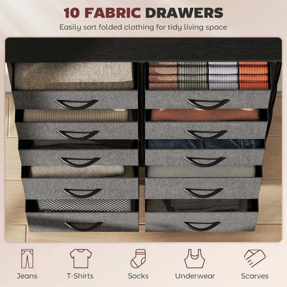HOMCOM Fabric Chest of Drawers, 10 Drawer Dresser for Bedroom, Grey 4